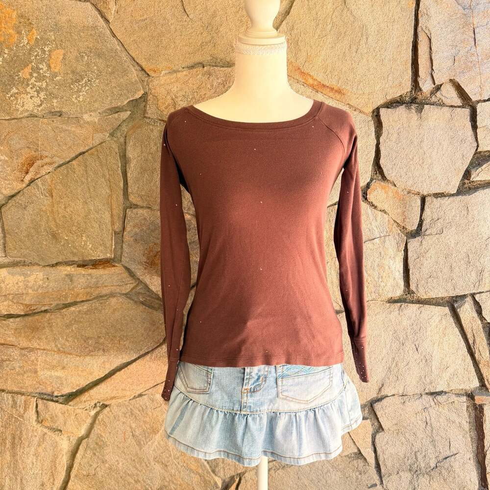 Long Sleeve Crew Neck Top with pink Studs